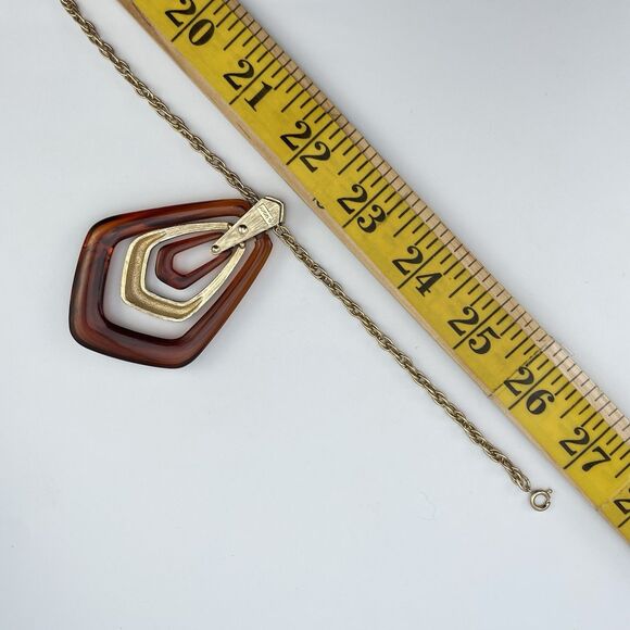 Vintage Avon Gold Tone Faux Tortoise Shell Acrylic Pendant Necklace Statement - Picture 7 of 8